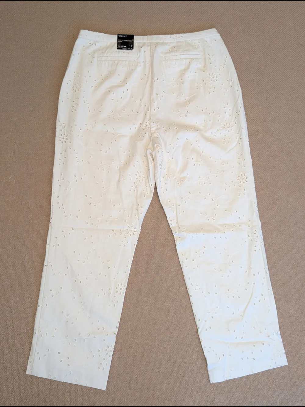 Alfani Cream Embroidered Eyelet Straight Leg Ankle Pants Cotton